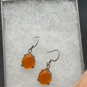 Carnelian Cabochon Earring in Silver Tone Setting